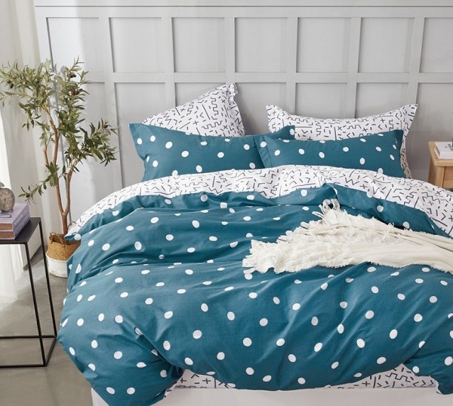Komplet Pościeli Satyna Bawełniana Groszki