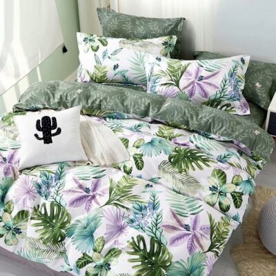 Komplet Pościeli Satyna Bawełniana Liście