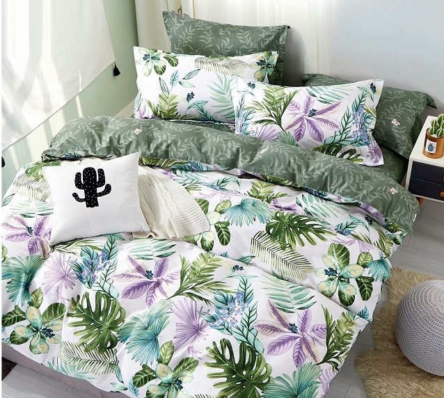 Komplet Pościeli Satyna Bawełniana Liście