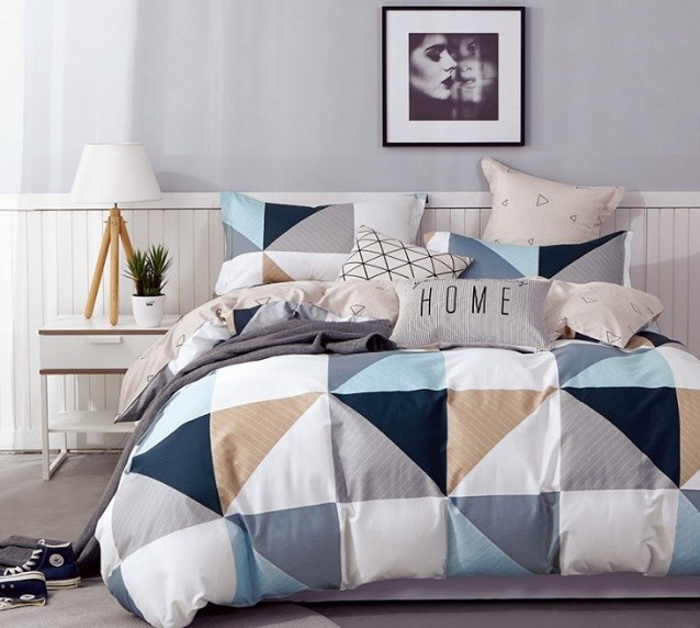 Komplet Pościeli Satyna Bawełniana Trójkąty