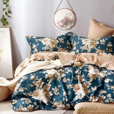 Komplet Pościeli Satyna Bawełniana Kwiaty