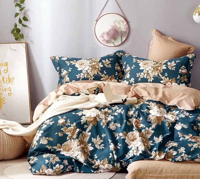 Komplet Pościeli Satyna Bawełniana Kwiaty