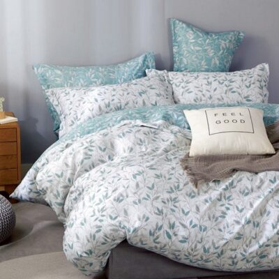 Komplet Pościeli Satyna Bawełniana Listki