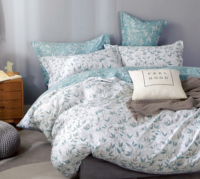 Komplet Pościeli Satyna Bawełniana Listki