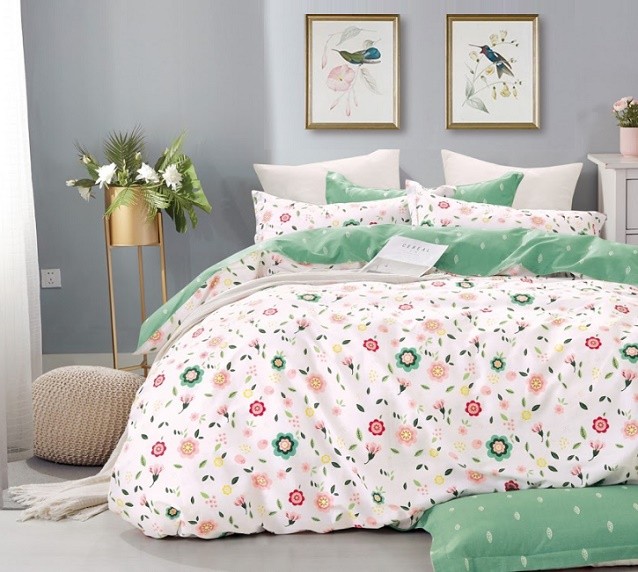 Komplet Pościeli Satyna Bawełniana Kwiatki