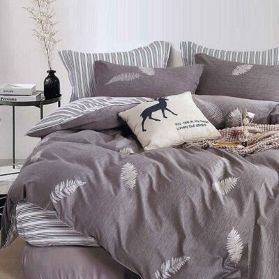 Komplet Pościeli Satyna Bawełniana w Liście