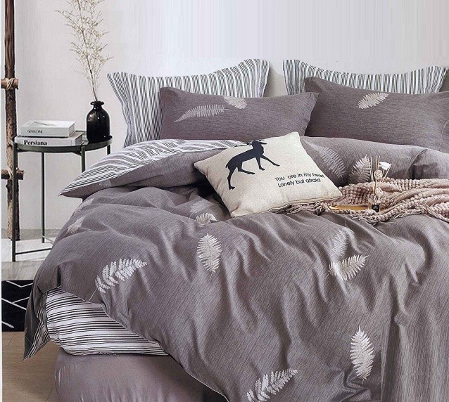 Komplet Pościeli Satyna Bawełniana w Liście