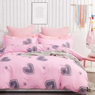 Komplet Pościeli Satyna Bawełniana Serca