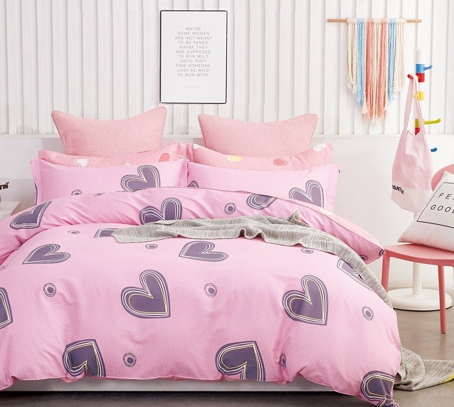 Komplet Pościeli Satyna Bawełniana Serca