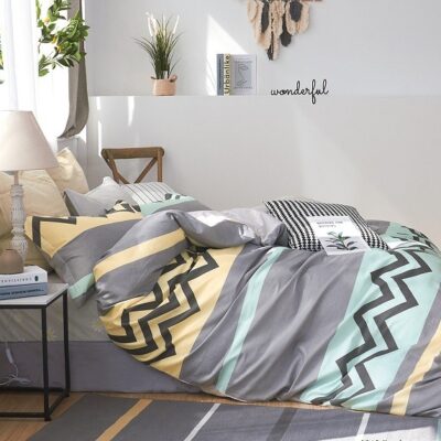 Komplet Pościeli Satyna Bawełniana Zygzak