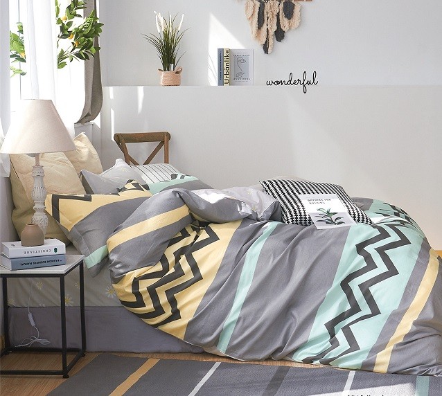 Komplet Pościeli Satyna Bawełniana Zygzak