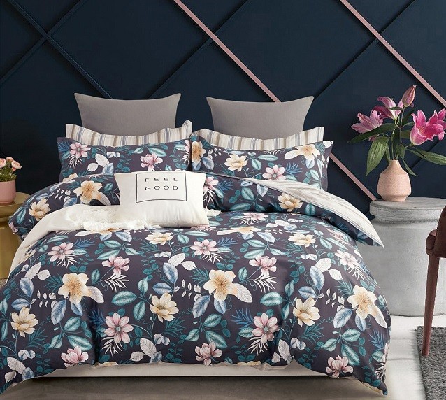 Komplet Pościeli Satyna Bawełniana Kwiaty