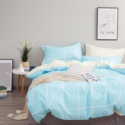 Komplet Pościeli Satyna Bawełniana Niebieska