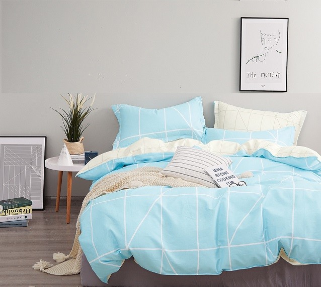 Komplet Pościeli Satyna Bawełniana Niebieska