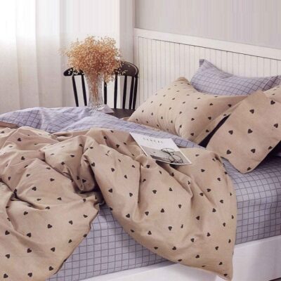 Komplet Pościeli Satyna Bawełniana Serca