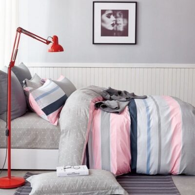 Komplet Pościeli Satyna Bawełniana w Pasy