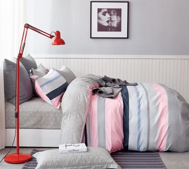 Komplet Pościeli Satyna Bawełniana w Pasy