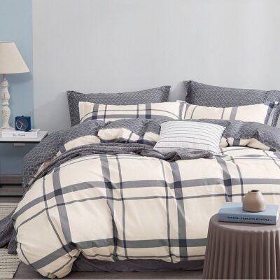 Komplet Pościeli Satyna Bawełniana w Kratkę