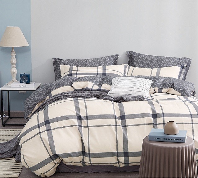 Komplet Pościeli Satyna Bawełniana w Kratkę