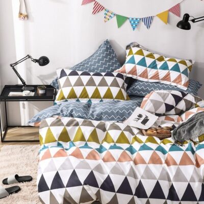 Komplet Pościeli Satyna Bawełniana w Trójkąty