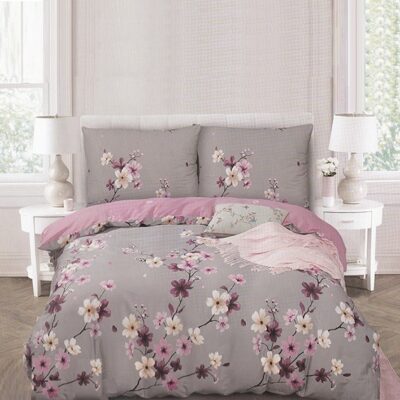 Komplet Pościeli Satyna Bawełniana w Kwiatki