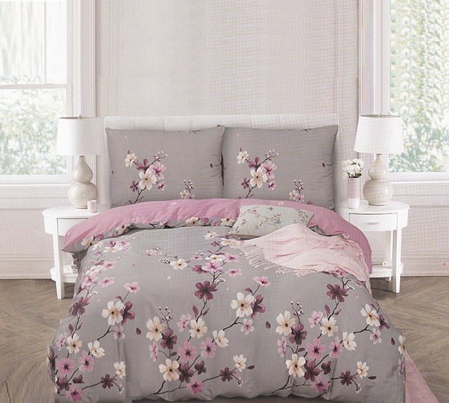 Komplet Pościeli Satyna Bawełniana w Kwiatki