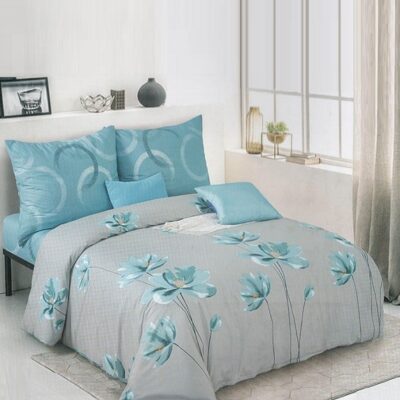 Komplet Pościeli Satyna Bawełniana w Kwiaty