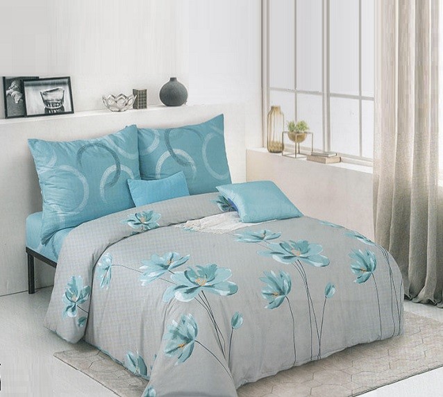 Komplet Pościeli Satyna Bawełniana w Kwiaty