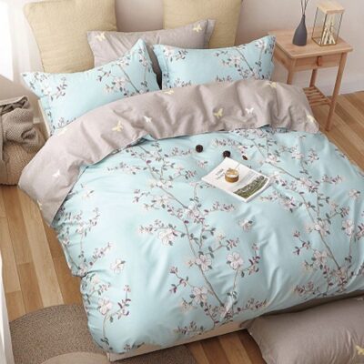 Komplet Pościeli Satyna Bawełniana w Kwiaty