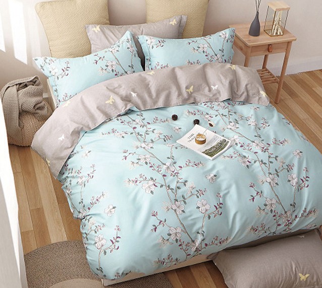 Komplet Pościeli Satyna Bawełniana w Kwiaty