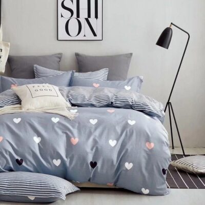 Komplet Pościeli Satyna Bawełniana w Serca