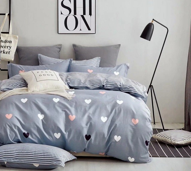 Komplet Pościeli Satyna Bawełniana w Serca