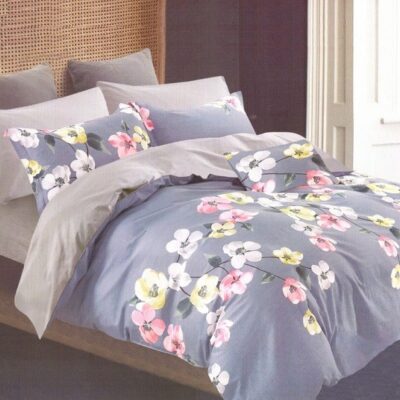 Komplet Pościeli Satyna Bawełniana w Kwiaty