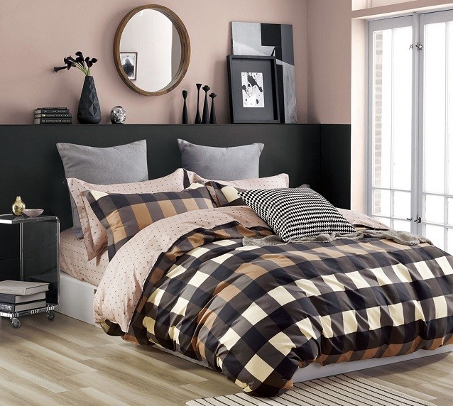 Komplet Pościeli Satyna Bawełniana Kratka