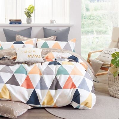 Komplet Pościeli Satyna Bawełniana Trójkąty