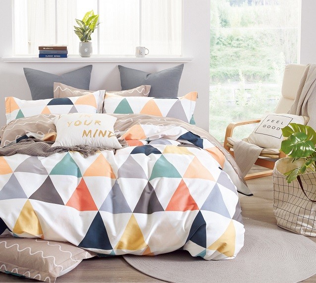 Komplet Pościeli Satyna Bawełniana Trójkąty