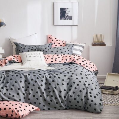 Komplet Pościeli Satyna Bawełniana Groszki