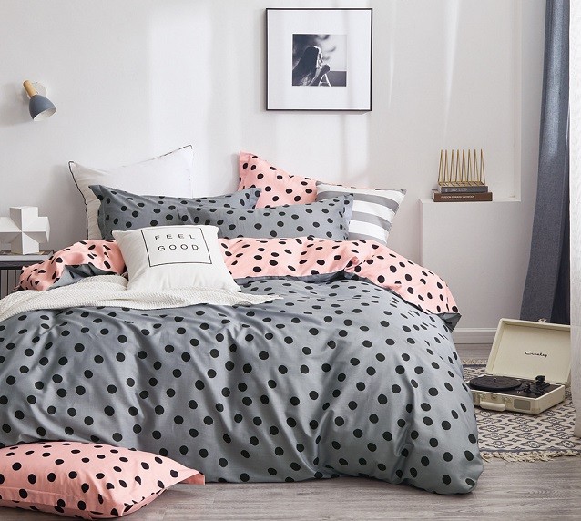 Komplet Pościeli Satyna Bawełniana Groszki