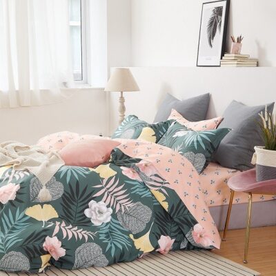 Komplet Pościeli Satyna Bawełniana Liście