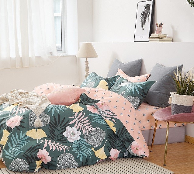 Komplet Pościeli Satyna Bawełniana Liście