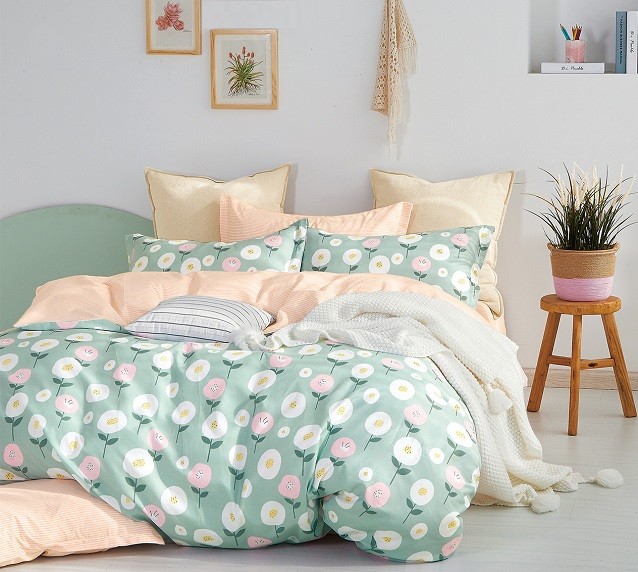 Komplet Pościeli Satyna Bawełniana Kwiatki