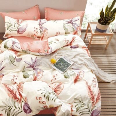 Komplet Pościeli Satyna Bawełniana Liście