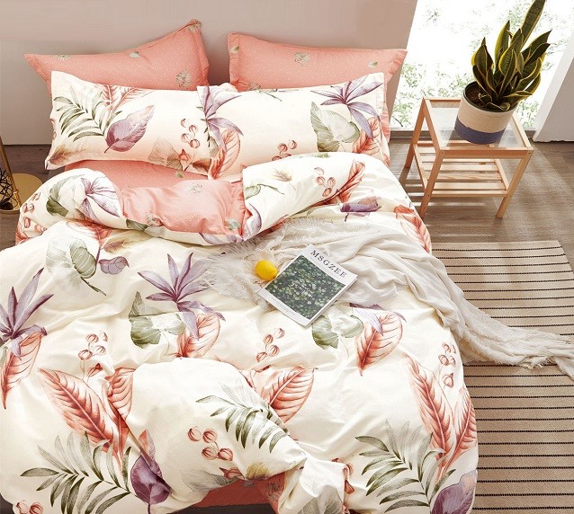Komplet Pościeli Satyna Bawełniana Liście