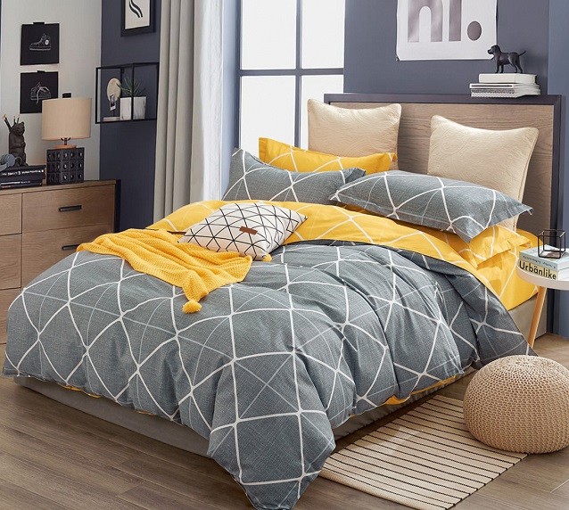 Komplet Pościeli Satyna Bawełniana Kwadraty