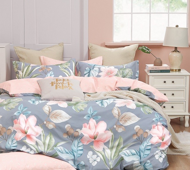 Komplet Pościeli Satyna Bawełniana Kwiaty