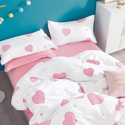 Komplet Pościeli Satyna Bawełniana Serca