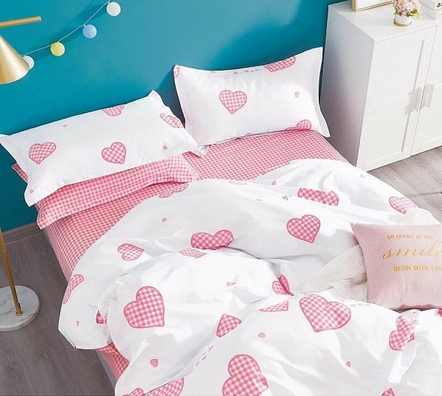 Komplet Pościeli Satyna Bawełniana Serca