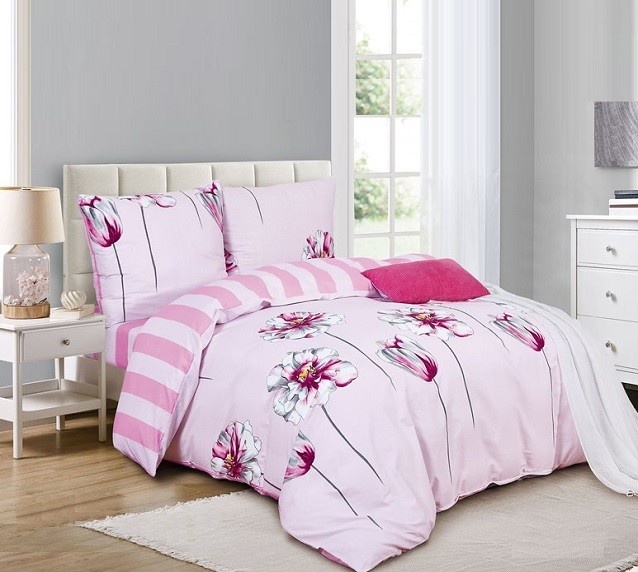 Komplet Pościeli Satyna Bawełniana Kwiaty