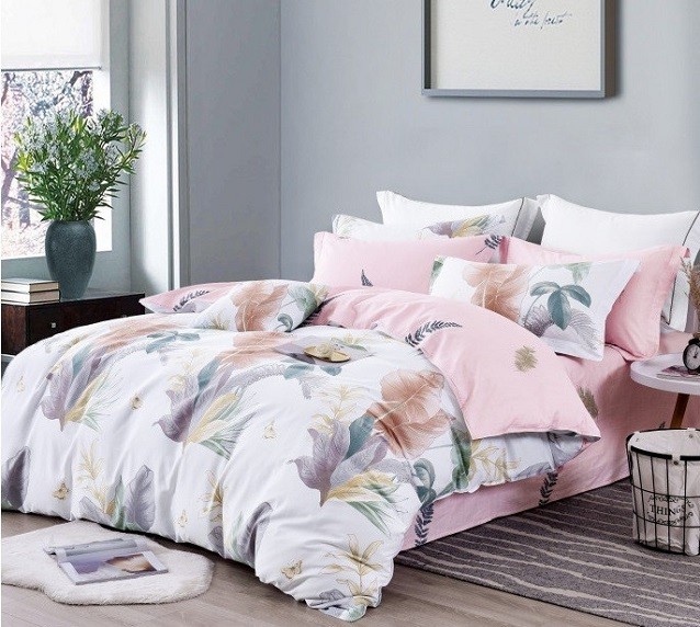 Komplet Pościeli Satyna Bawełniana Liście