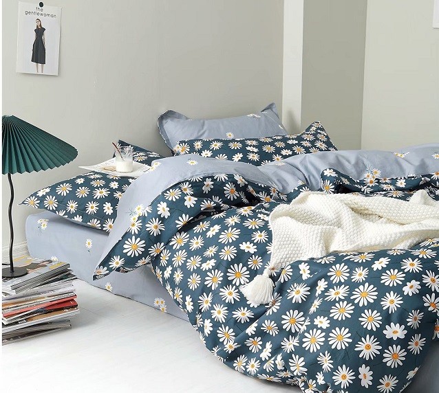 Komplet Pościeli Satyna Bawełniana Stokrotki